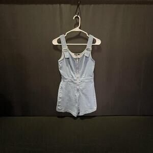 Haute Monde Romper Womens S Denim One-Piece Scoop Neck Zip Buckle Adjustable